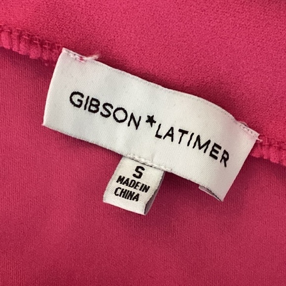 Gibson Latimer Pink Asymmetrical Neck Short Sleeve Twist Front Midi Dress size S - Picture 5 of 7